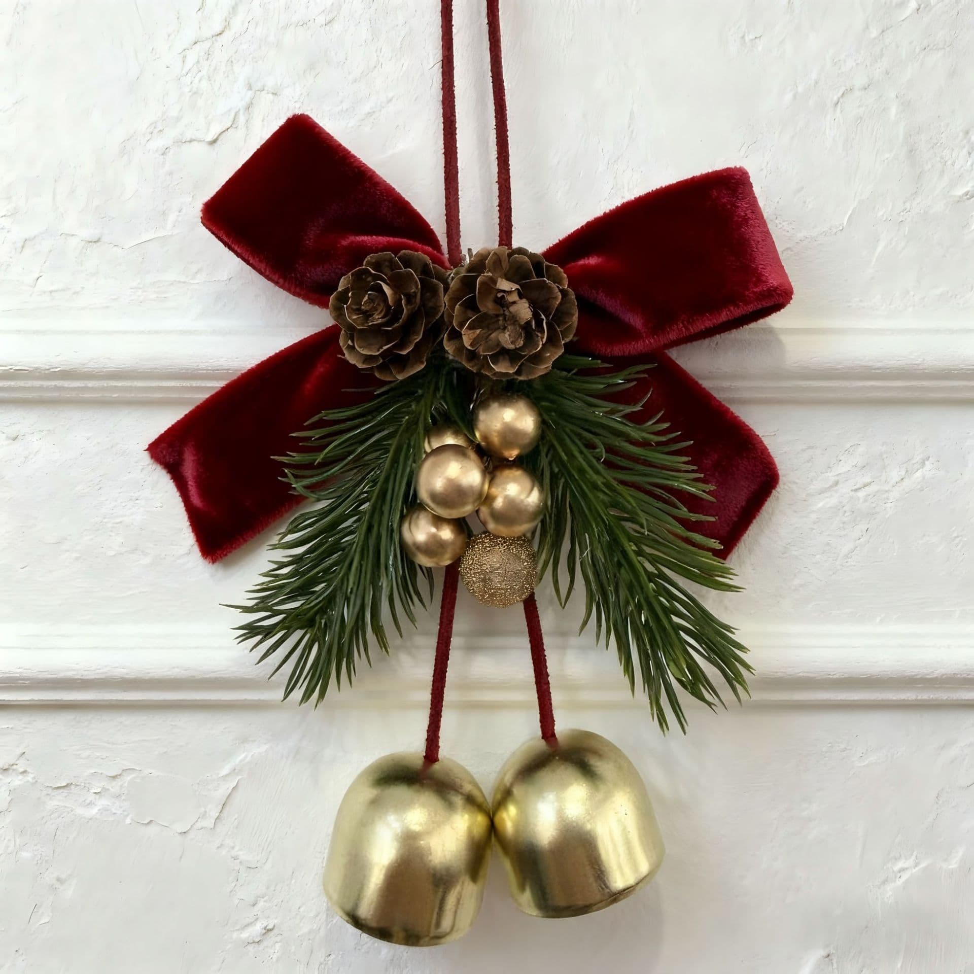 Christmas Decoration Bell Ornament Velvet Bow Pinecone Hanging Decor Scene Setup Supplies