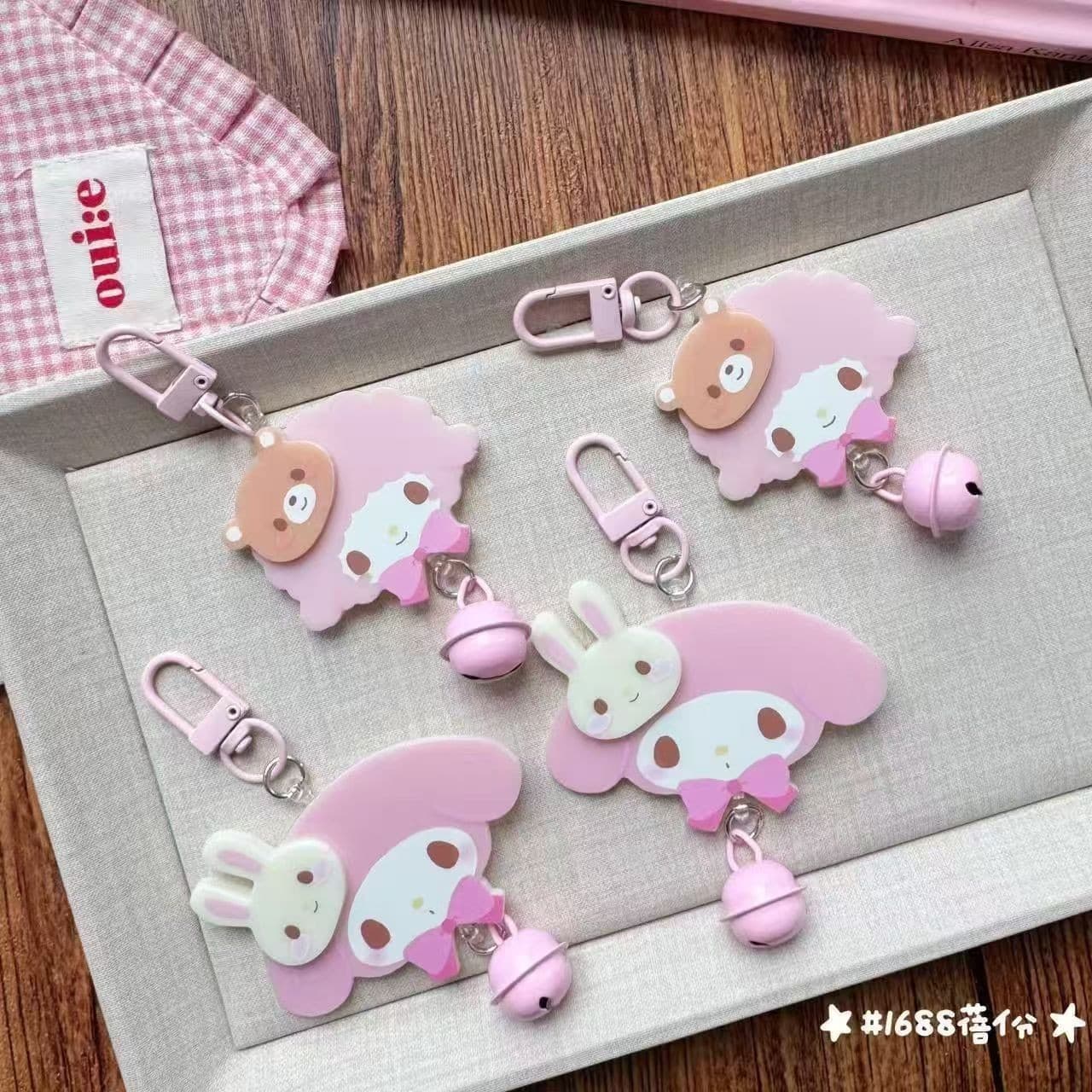 Cute Little Sheep My Melody Acrylic Keychain Sweet Cartoon Student Backpack Bell Charm Small Gift