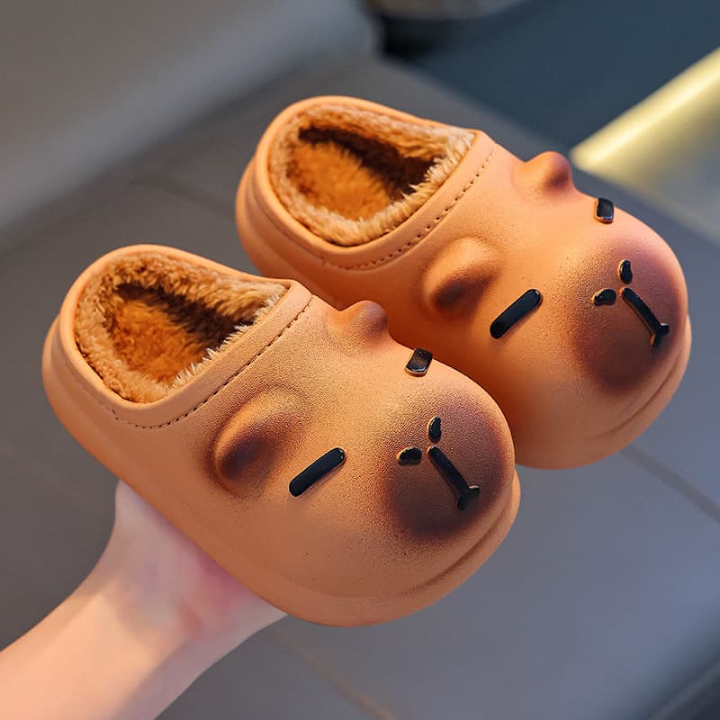 Kapibala Autumn and Winter Children's Cotton Slippers, Boys and Girls, Warm Fleece Lined, Waterproof, Cute Baby Slippers