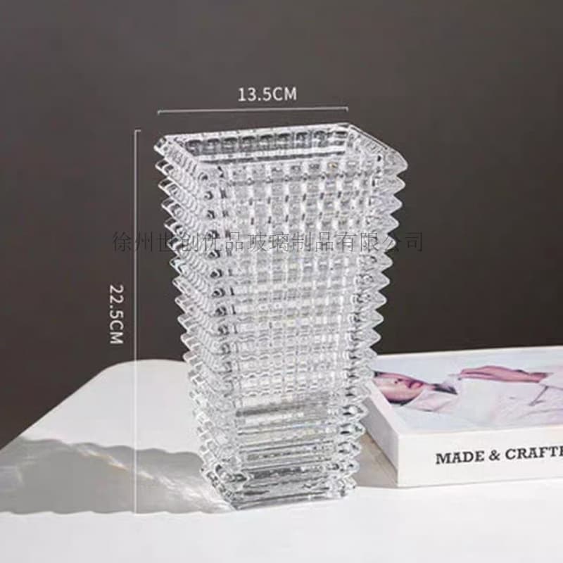 Wholesale transparent bright glass vase ins peony rose flower arrangement transparent crystal square bottle large diameter plant