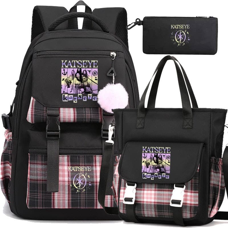 Cross-border Katseye Music Girl Group School Backpack for Primary and Secondary Students, Tutoring Bag, Pencil Case, 3-Piece Set, Cartoon
