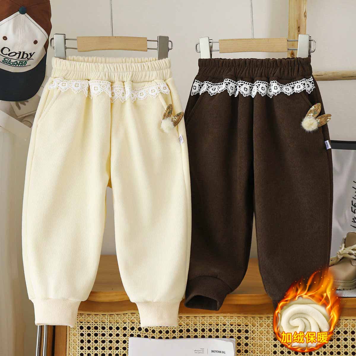 Children's Pants Autumn New Arrival Girls' Fleece-Lined Thickened Baby Warm Winter Girls' Corduroy Pants Stylish Long Trousers