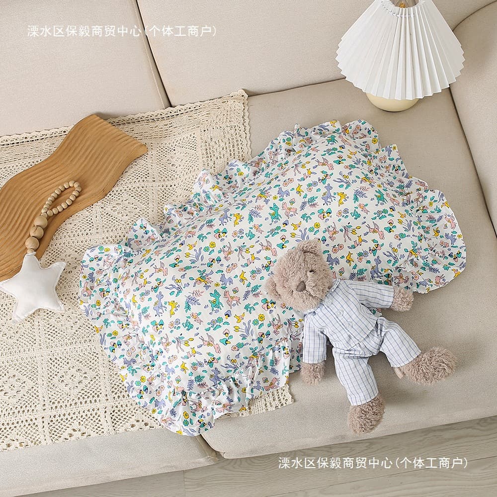 Ins-style Korean cotton floral cute pastoral deer pattern large ruffled cotton infant child parent-child pillowcase non-fluorescent
