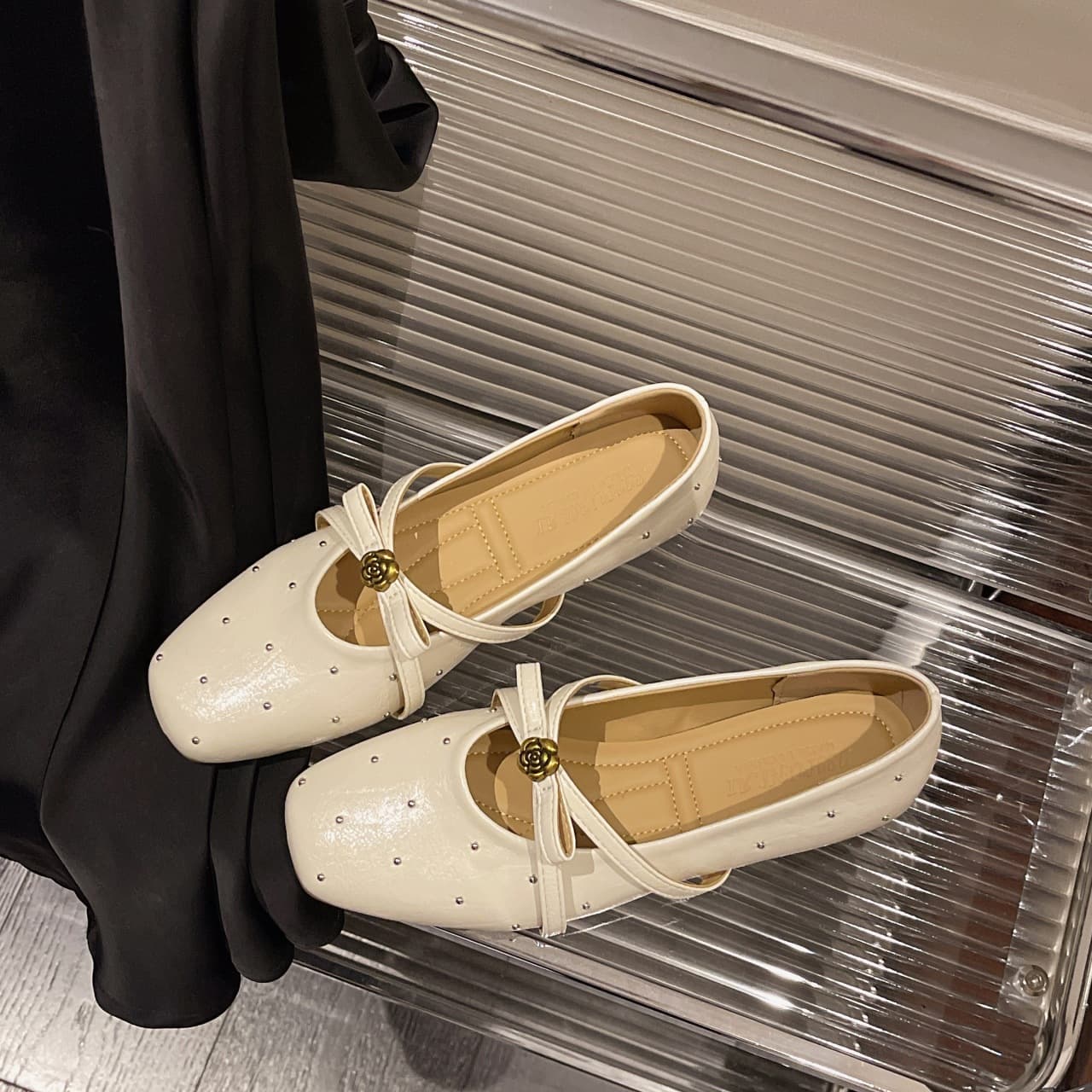 Square Toe Hidden Wedge Red Flats for Women 2026 New Spring Summer Mary Jane Leather Shoes for Dresses