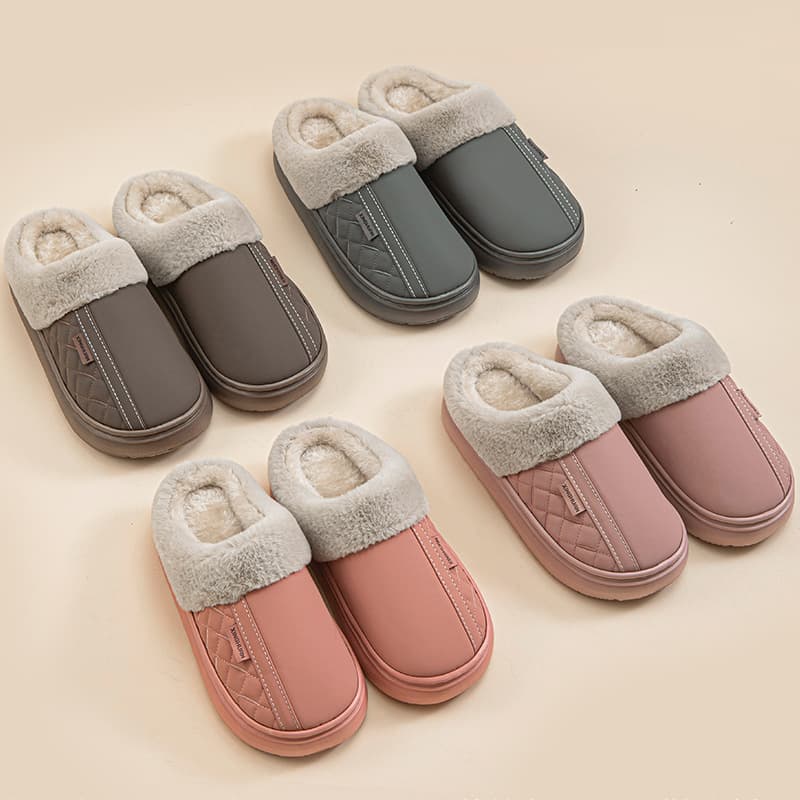 Waterproof Cotton Slippers Men/Women Winter 2025 New Indoor Home Use Anti-Slip Thick Sole Warm Plush Cotton Slippers