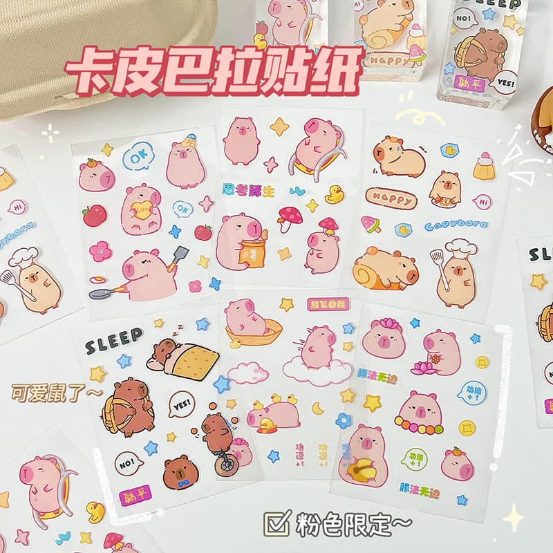 Pink Capybara Sticker Waterproof Pet Journal Sticker for Students DIY Water Bottle Phone Case Decal