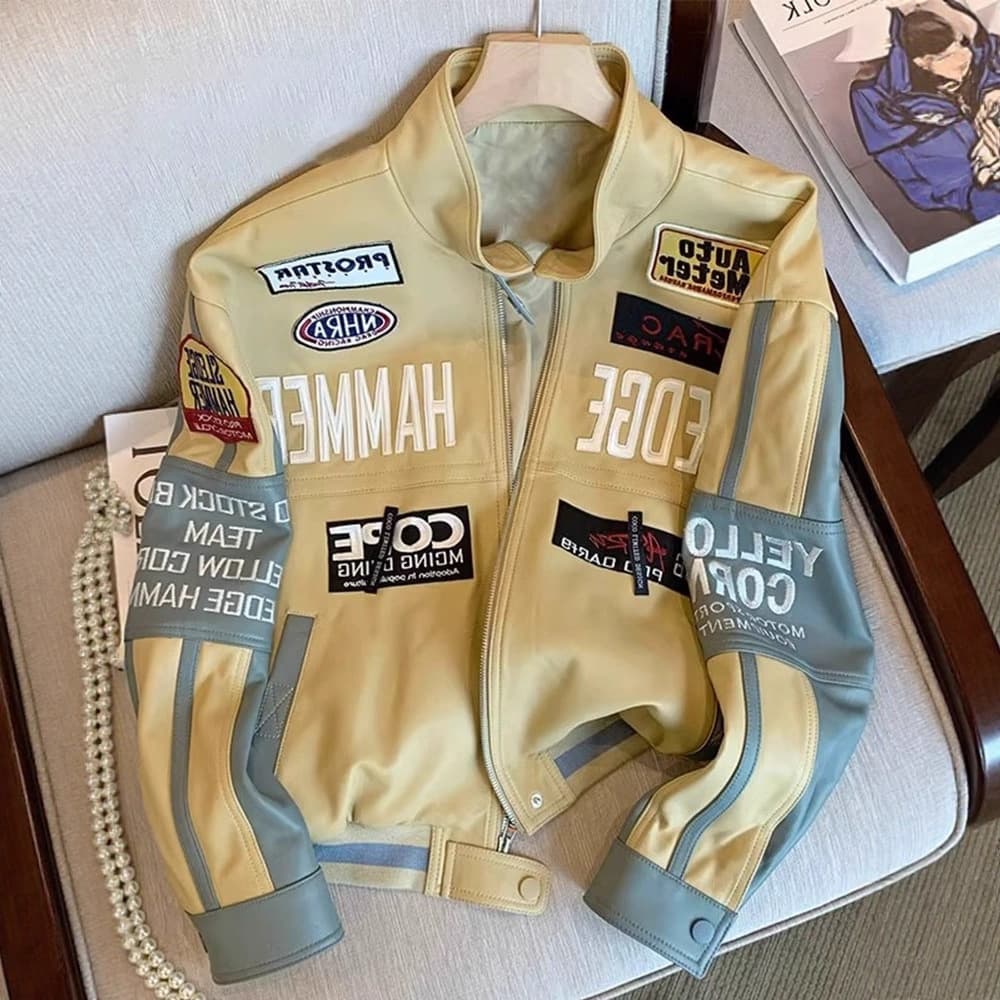 European and American Premium Motorcycle Leather Jacket Heavy Embroidery Baseball Jacket Unisex Autumn Winter Loose Ins Cool Coat