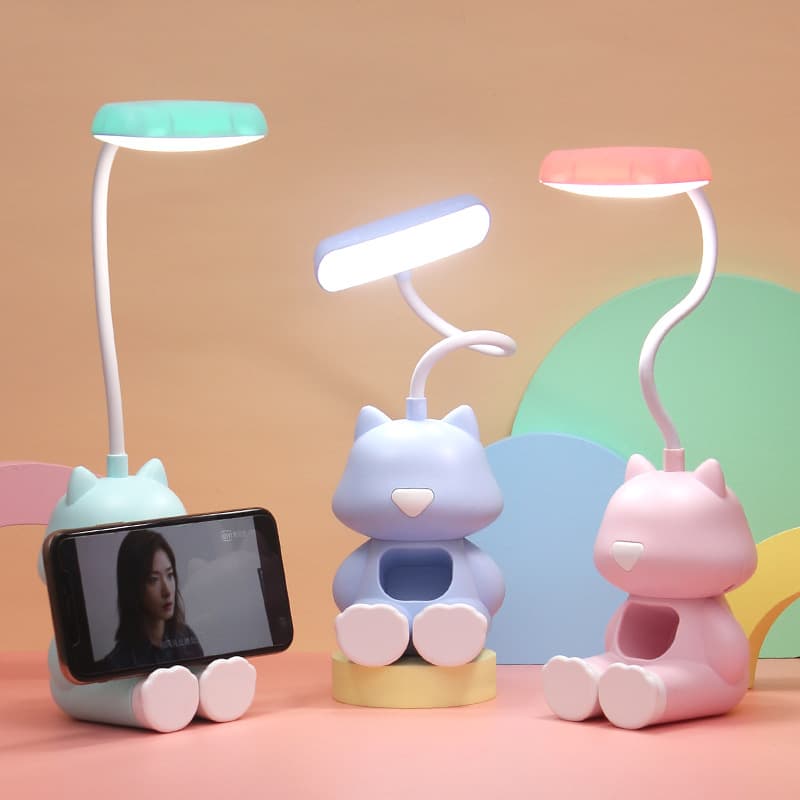 Multifunctional Creative Cartoon Charging Desk Lamp for Students, LED Eye-Protection Reading and Study Lamp, Children's Bedroom Bedside Light