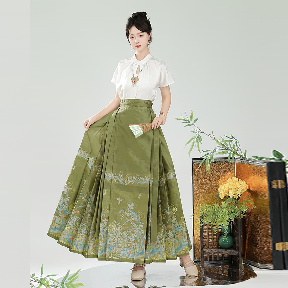 Original Design Wang You Lan Hanfu Women's Chinese Style Improved Han Elements New Chinese Style Horse-face Skirt 7064