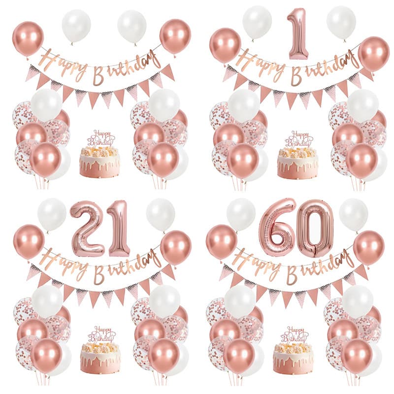 Rose Gold Birthday Balloon Set Birthday Decoration Banner 32-inch Aluminum Film Balloon Age Number Balloon Decor