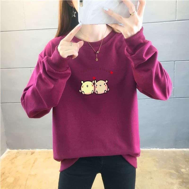 Cross-border Trade 2026 Korean-style Autumn Thin Hoodie Women's Round Neck Cartoon Top Casual Women's Clothing Wholesale Source