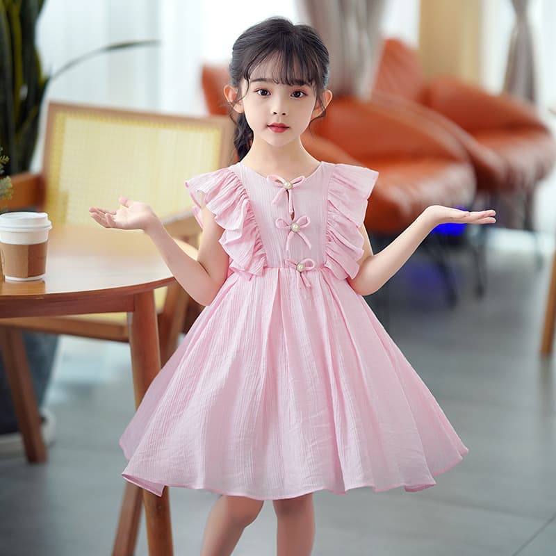 Princess Dress for Girls Summer Fashionable Child Clothing Polyester Fiber Sweet Style Sleeveless Skirt for Large Children