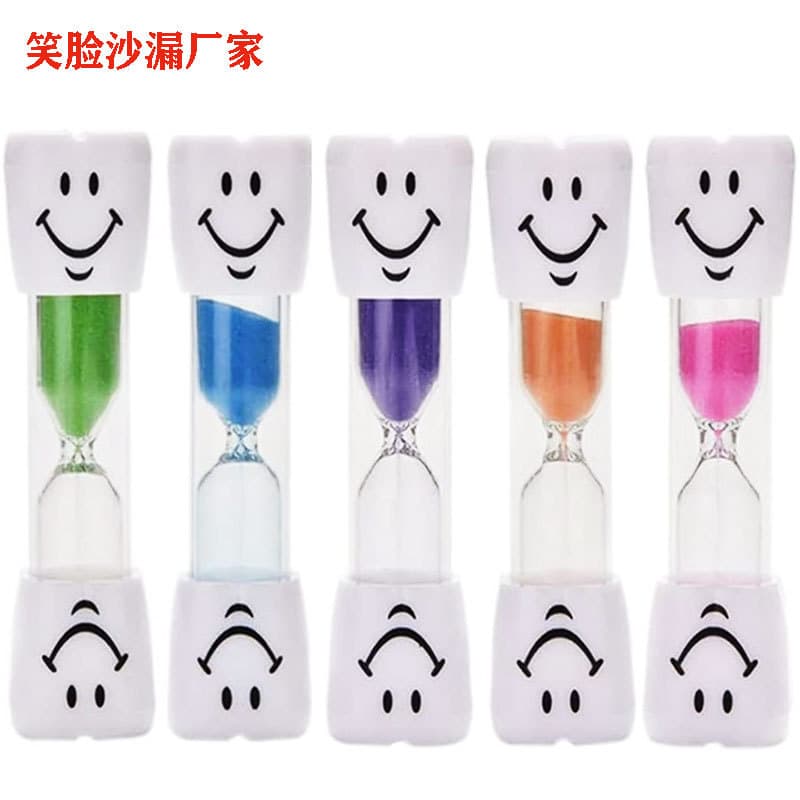 Creative children's toothbrushing 3-minute timer hourglass, cartoon smiley face plastic shatterproof student gift birthday present