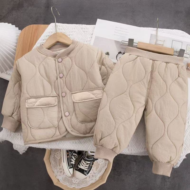 Boys Autumn Winter Set, Baby Boy Winter Thickened Cotton-Padded Two-Piece Set, Baby Girl Winter Windproof Set Trendy