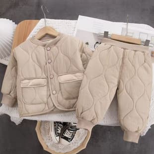 Children's Boys Autumn Winter Set, Baby Boy Winter Thickened Cotton-Padded Two-Piece Set, Baby Girl Winter Windproof Set Trendy