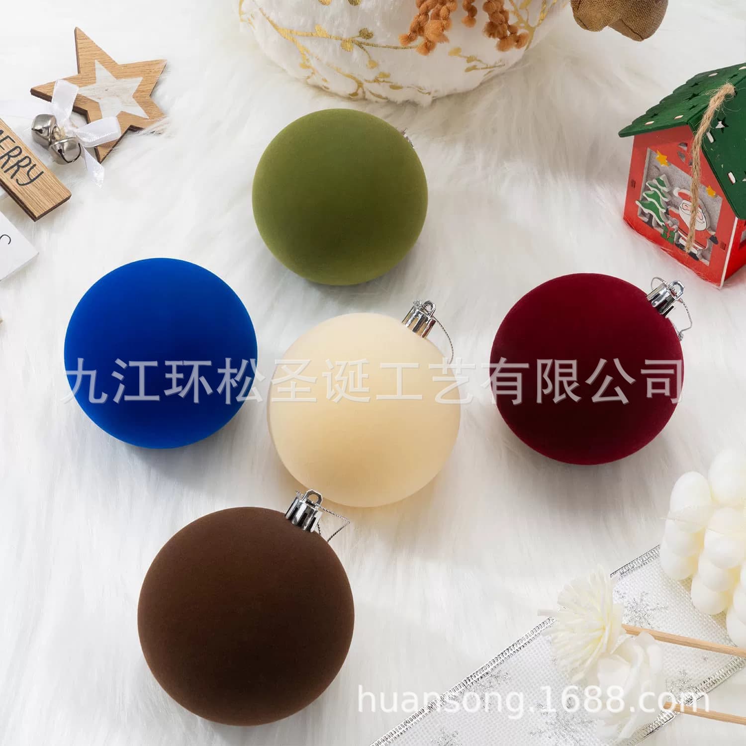 Cross-border New 10cm 8cm 6cm Flocked Christmas Balls Tree Ornaments Decorations Velvet Spheres