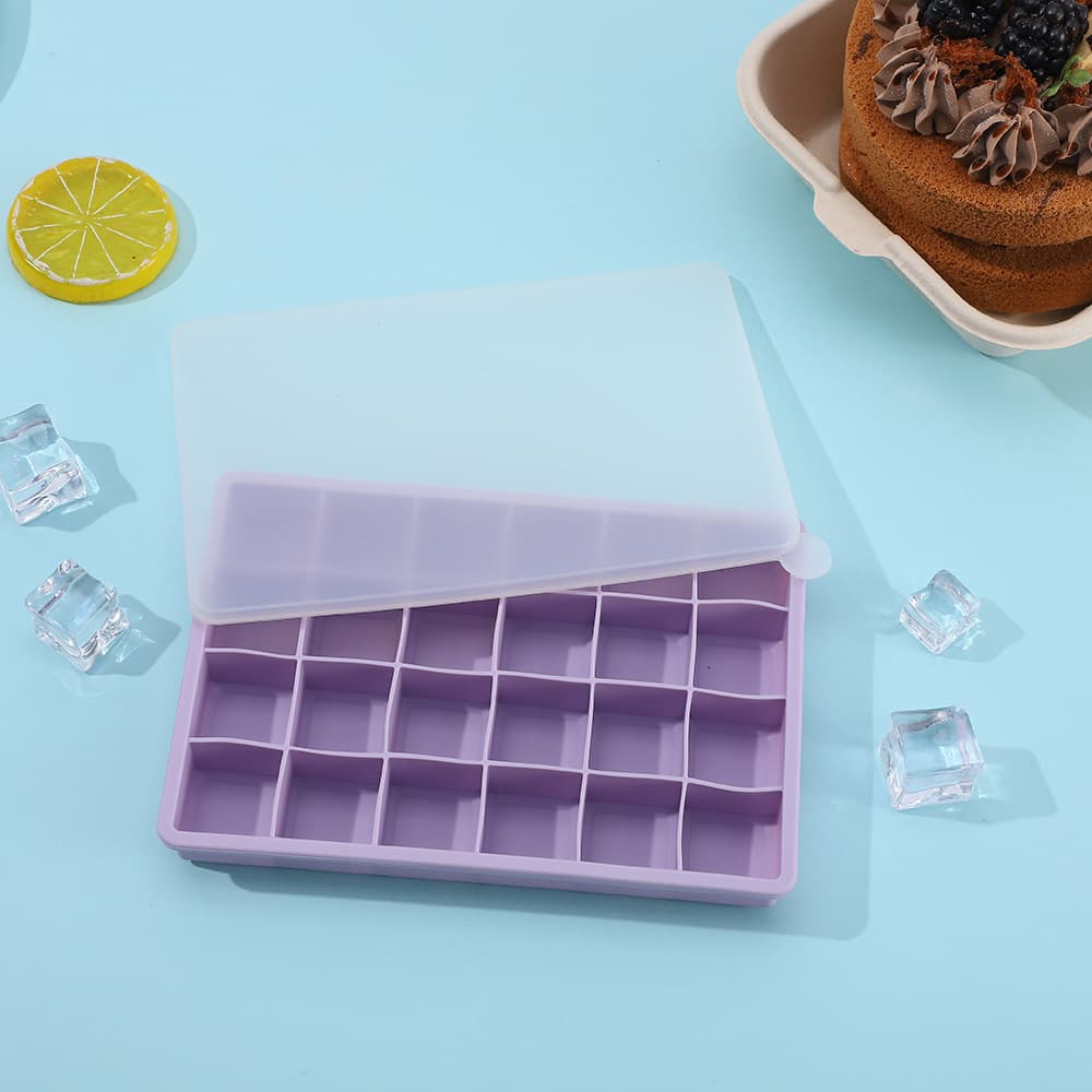 Cross-border Square Silicone Ice Cube Tray with Lid, Home DIY Freezer Mold, Quick Release Ice Cube Maker