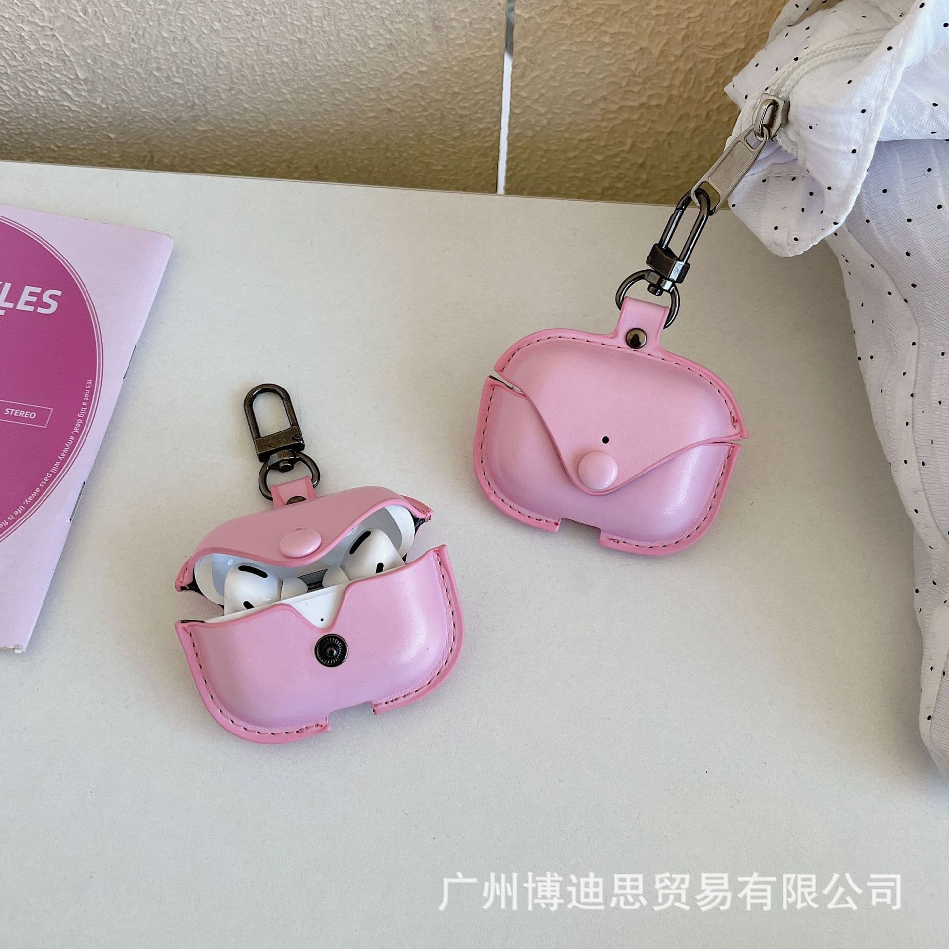Simple Business Pink Leather Case for Apple AirPods Wireless Bluetooth Earbuds Case 1/2/3/4/5 Gen Protective Cover