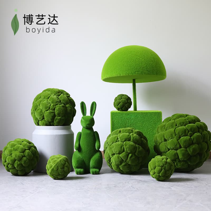 Simulated plant decoration scene layout, simulated green plant ball-shaped plant landscape indoor grass ball moss ball ornaments