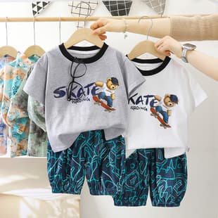 Summer Children's Short Sleeve Set New Boys' Capri Pants Stylish Two-Piece Outfit for Boys Summer Fashion Kids Clothing Wholesale