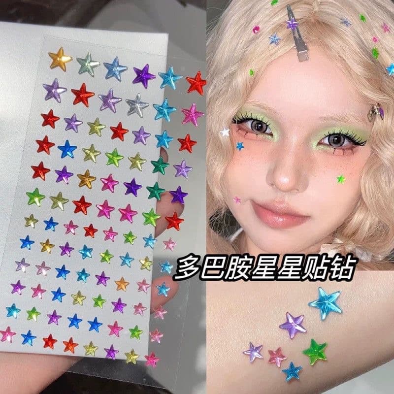 Colorful Star Rhinestone Dopamine Makeup Music Festival Face Sticker Shiny Diamond Face Decoration Support Sticker No Glue