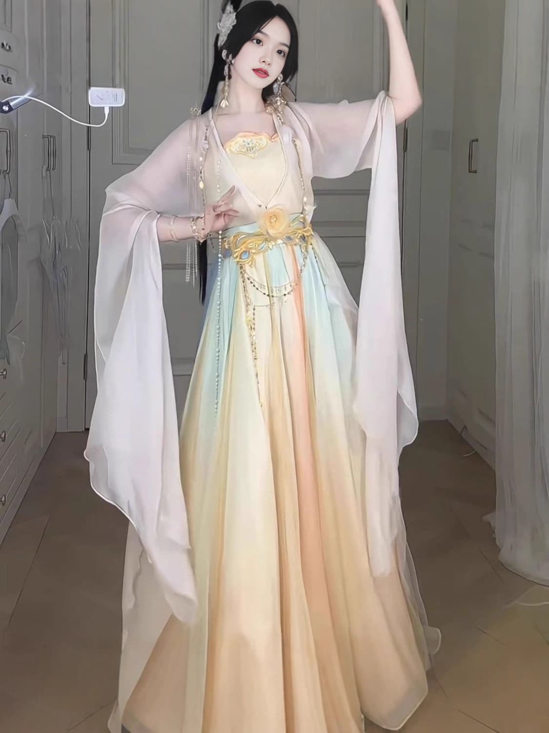 Huazhaoji Original Hanfu [Jinling Sha] Xianxia Style Hanfu Women's Qiyao New Summer Set, Ethereal and Flowing