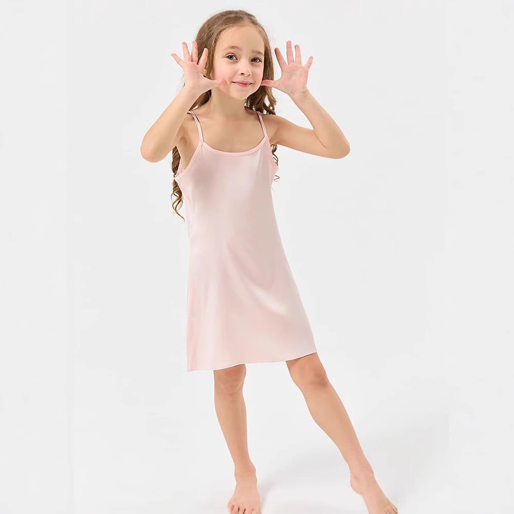Children's Satin Ice Silk Camisole Nightgown, Simulated Silk Sleep Dress for Girls, Toddler and Kids Summer Thin Layered Slip