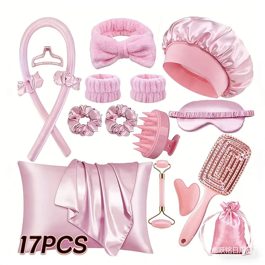 TEMU Cross-Border No-Heat Curling Rod Set Sleep Curling Rod Silk Pillowcase Hair Ties Sleep Cap Lazy No Hair Damage