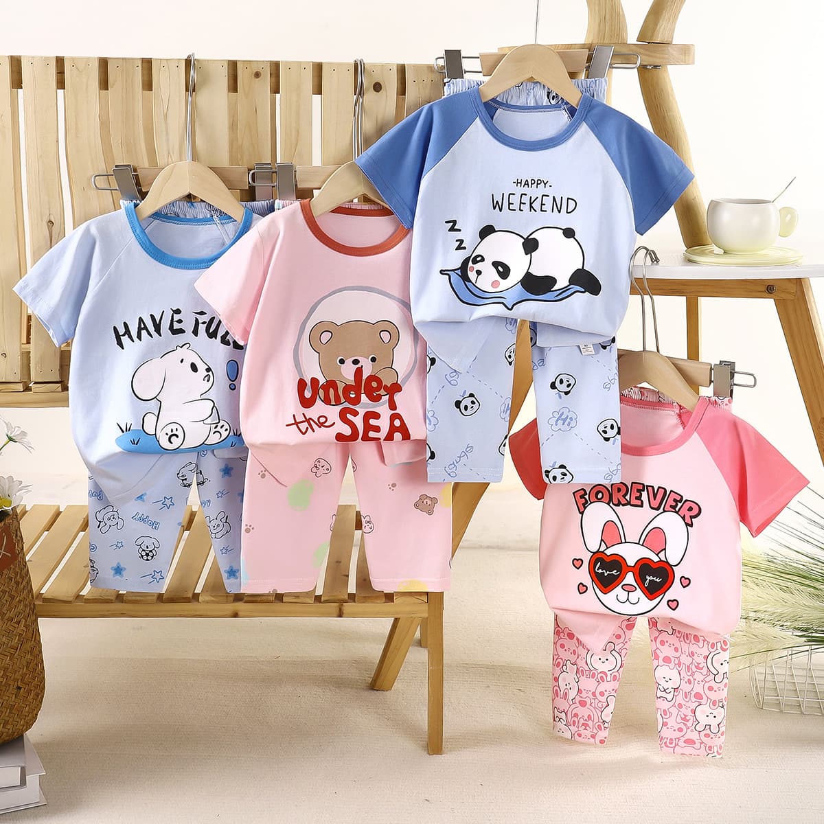 Children's Short Sleeve Set Pure Cotton Summer Baby T-Shirt Boys' Homewear Girls' Pajamas Summer Kids' Clothing