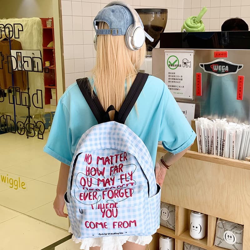 Cute New Niche Plaid Print Backpack, Student Backpack for High School, Large Capacity Polyester Backpack