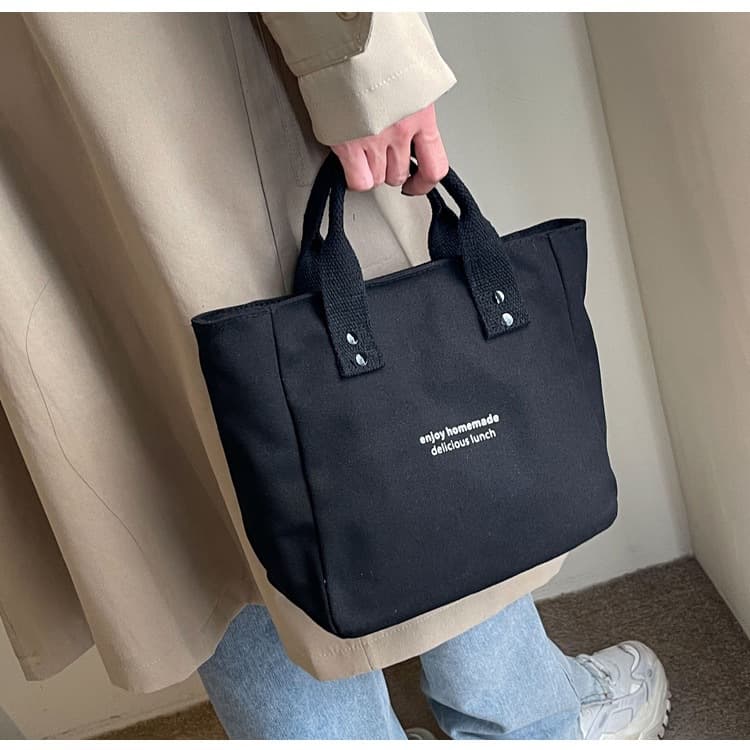 New Canvas Solid Color Tote Bag Japanese Style Simple Casual for Office Workers Students and Mothers