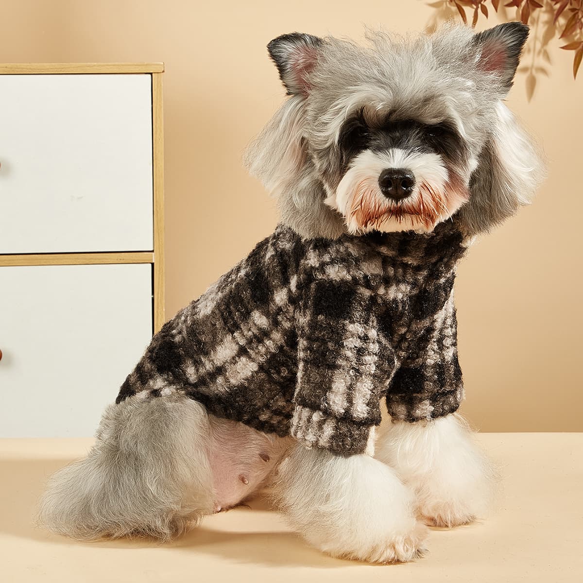 New Pet Plaid British Style Jacket Autumn Winter Fleece Warm Cardigan Sweatshirt Clothing