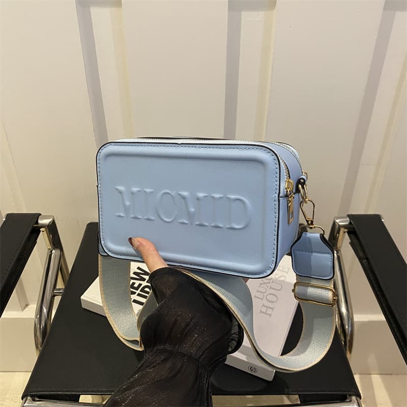2024 Winter New Fashion Casual Wide Strap Crossbody Shoulder Small Square Women's Bag with Letter Embossed Trendy Minimalist