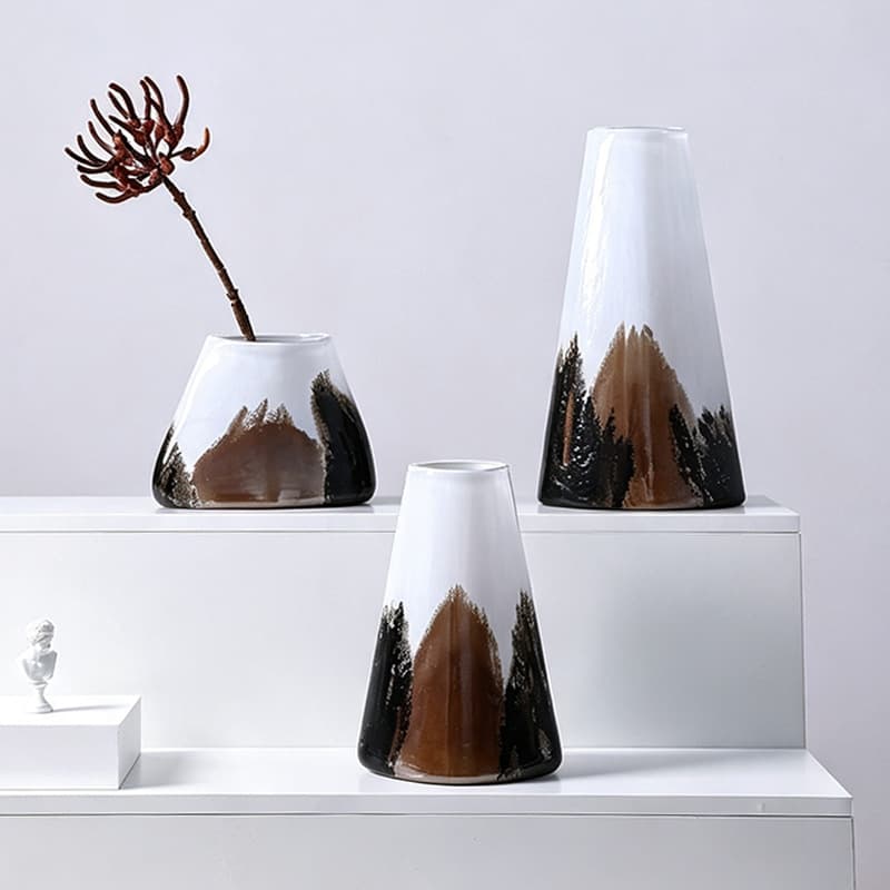 Ink smudged textured glass vase three-piece set model irregular glass vase home crafts ornaments
