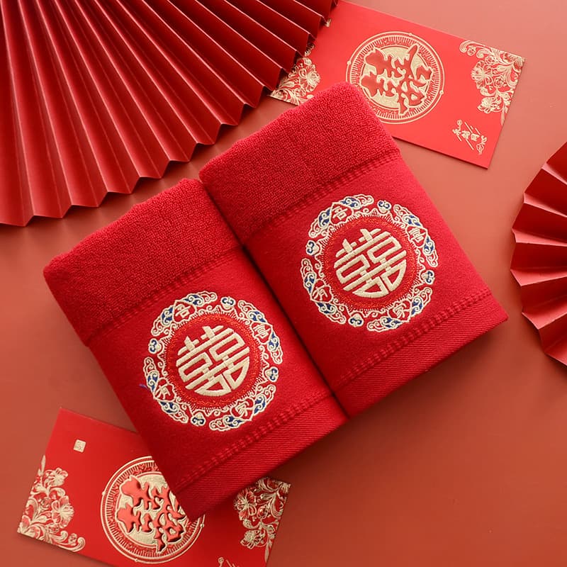Wine Red Wedding Towel Wholesale, Pure Cotton Non-Fading Wedding Return Gift, Bride and Bridesmaid Souvenir Towel
