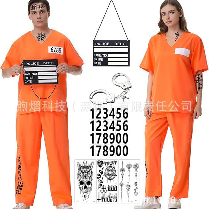 Cross-border Halloween cosplay adult prisoner costume, inmate outfit, role-playing costume, US prison uniform