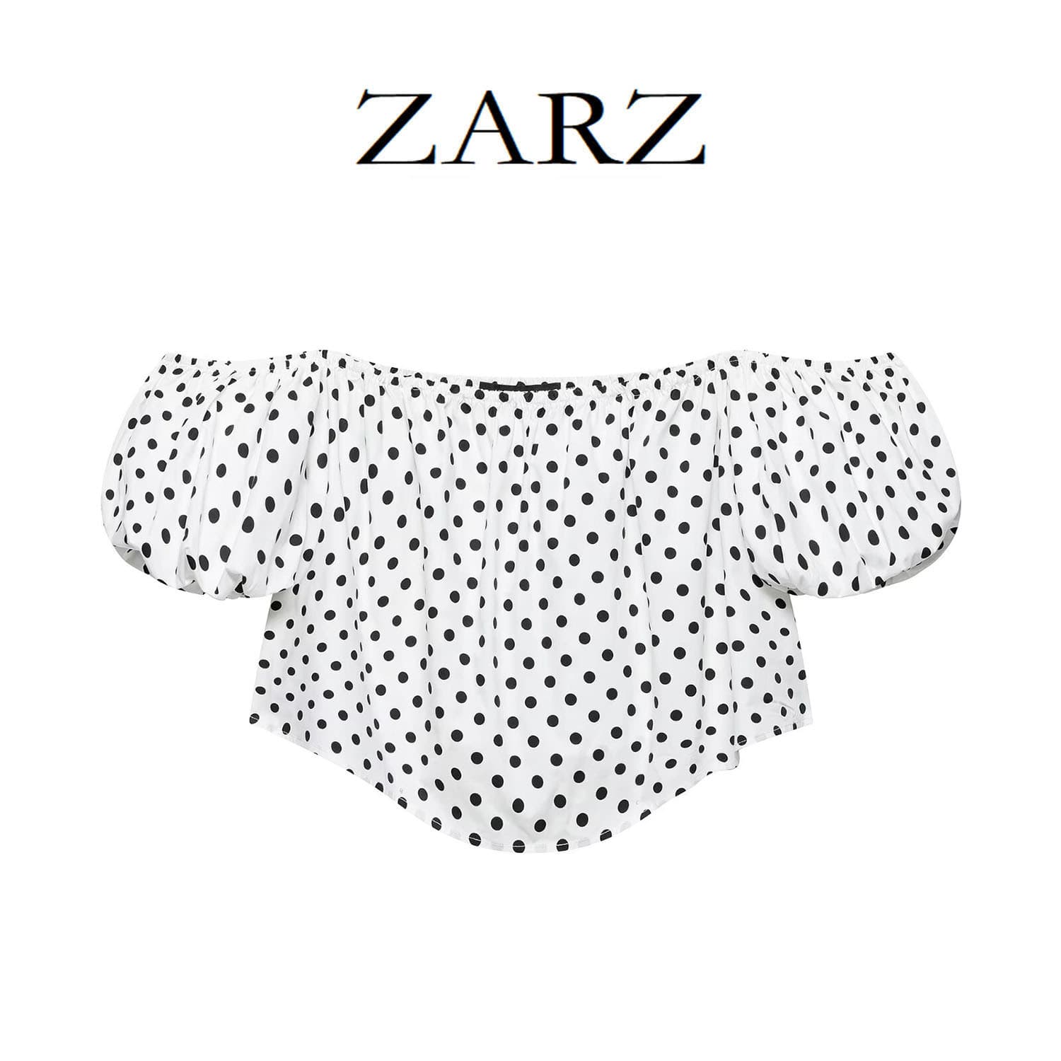ZARZ Self-Made European-American Style New Women's French Romantic Puff Sleeve Off-Shoulder Polka Dot Crop Top