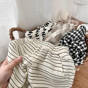 Children's Anti-Mosquito Pants Plaid Striped Cotton Linen Elastic Hem Pants for Boys and Girls Long Pants 2024 Summer New Style Baby Thin Pants
