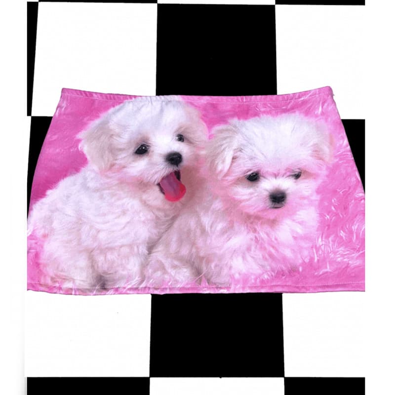 INS European and American Retro Y2K Millennial Hot Girl Cute Dog Digital Print Pink Skirt Bodycon Mini Skirt