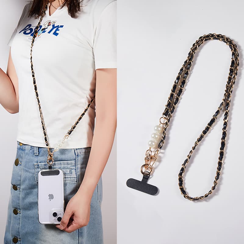 Metal Phone Lanyard Crossbody Chain, Chanel-Style Phone Strap