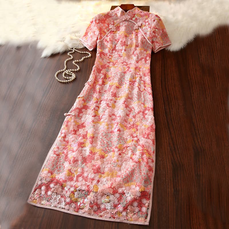 Chinese toasting dress cheongsam 2023 new pink bride engagement dress temperament high-end wedding casual wear back door