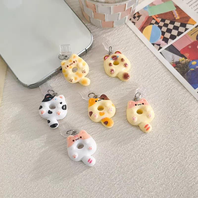 Cute Cat Donut Resin Phone Dust Plug DIY Phone Charm Charging Port Dust Cover
