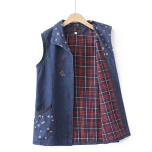 Middle-aged and Elderly Women Spring Autumn Denim Vest Mother Vest 60 70 Old Lady Cardigan Grandma Vest Jacket