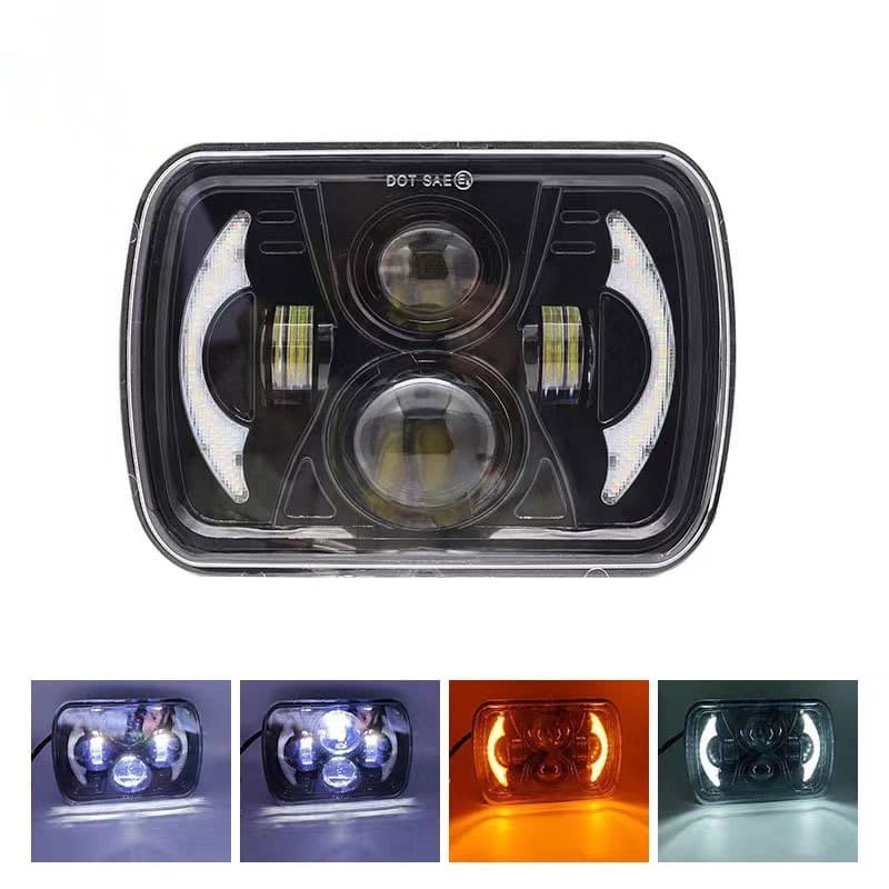 7 inch Wrangler Square Headlight 5×7 Motorcycle Off-Road Vehicle Front Light with Daytime Running Lights, Turn Signals, and Integrated High/Low Beam