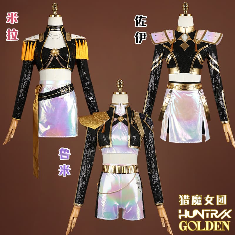 Kpop Demon Hunter Girl Group Cosplay Costume, Rumi Anime Costume, Zoe Performance Costume, Mila Black Gold Performance Costume Cosplay
