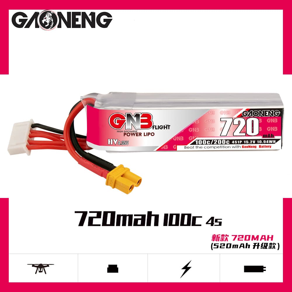 High energy GNB 720mAh 4S 15.2V 100C HV aerial model drone FPV lithium GAONENG LiPo