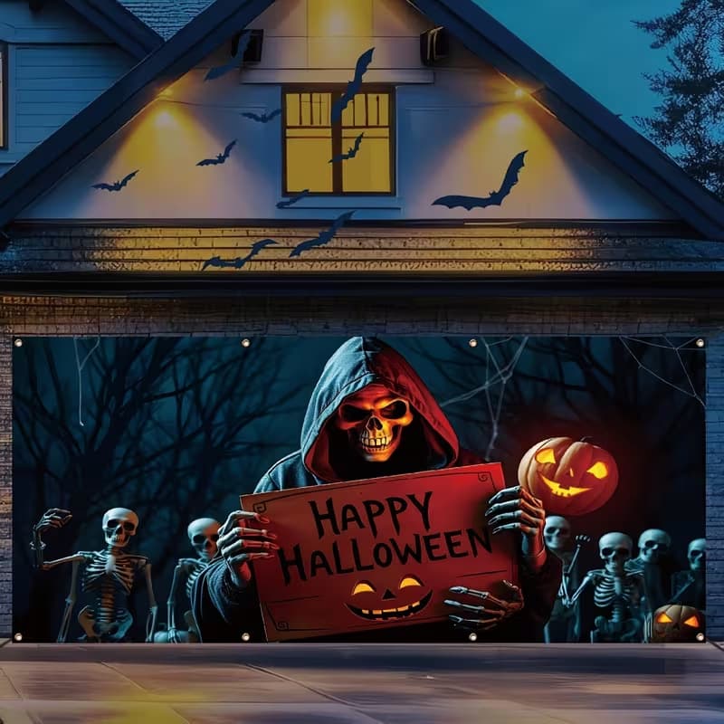 Halloween Garage Door Banner Pumpkin Blood Stain Ghost Print Cross Border Outdoor Residential Garage Holiday Scene Banner