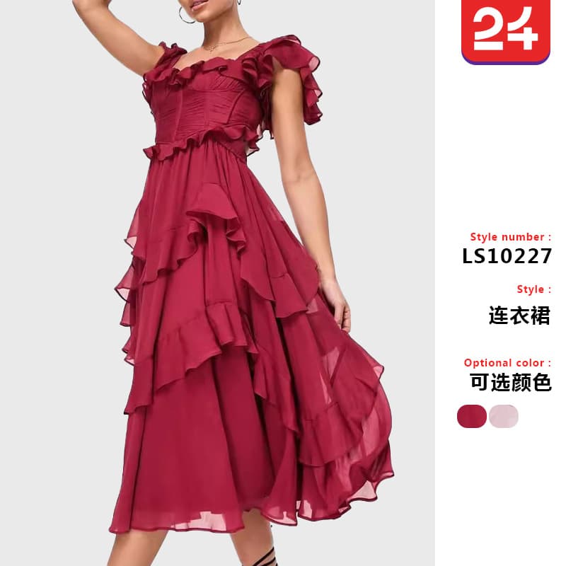2025 European and American new dress holiday dress lace backless hollow cake skirt ruffled pleated long skirt