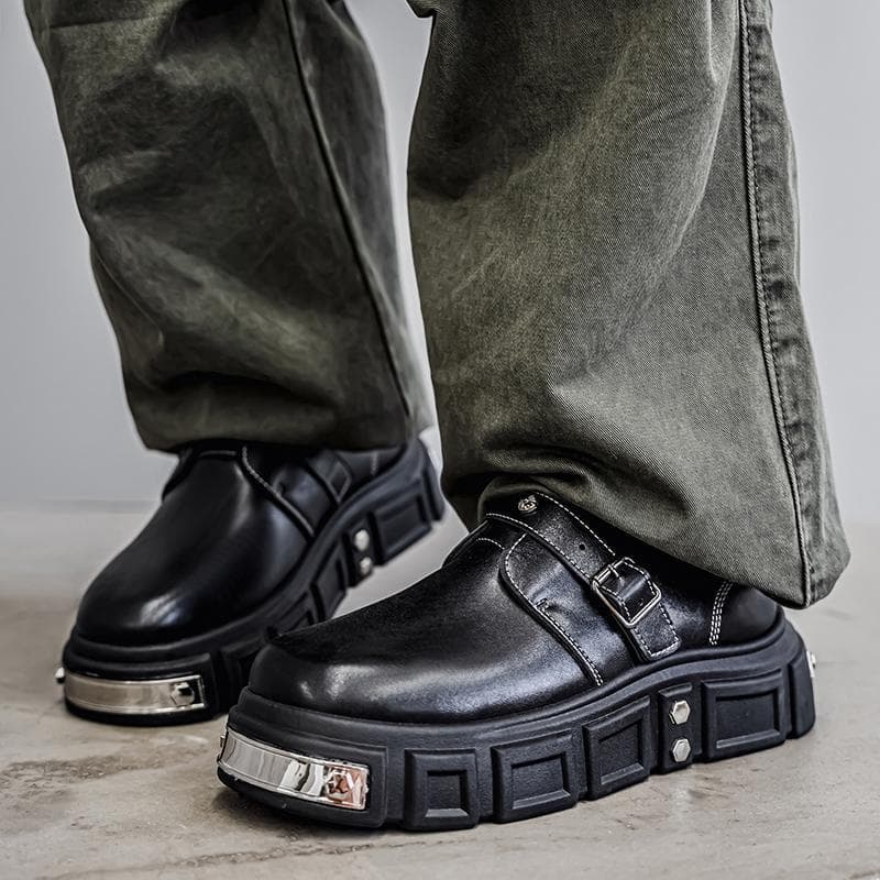 Cross-Border 2025 Autumn Derby Shoes Thick-Soled Height-Increasing Slip-On Men's Shoes Large Leather Shoes British Style Punk Mickey Shoes
