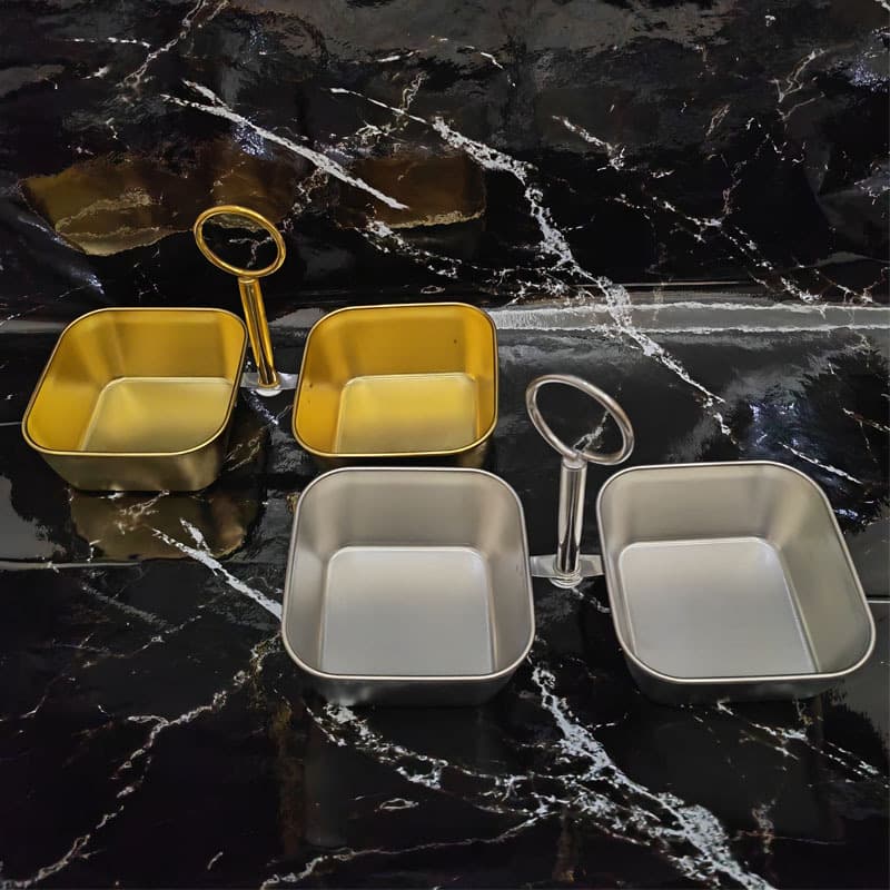 Stainless Steel Light Luxury Fruit Plate, Divided Tea Fruit Plate, Square Platter, Snack Plate, Dried Fruit and Nut Dish, Appetizer Plate, Creative Assorted Plate